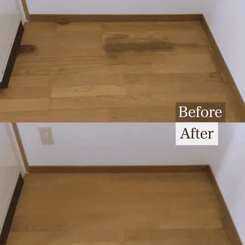 冷蔵庫の下のフローリングにできた染みの補修