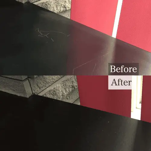 下駄箱の天板についた線傷の補修