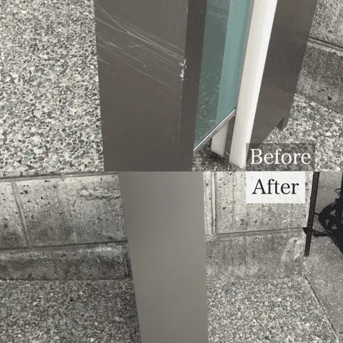 郵便ポストの支柱についた傷の補修