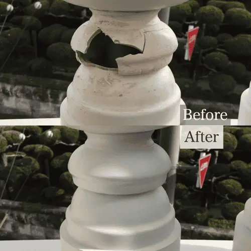 樹脂製のベランダ手摺り支柱の割れの補修