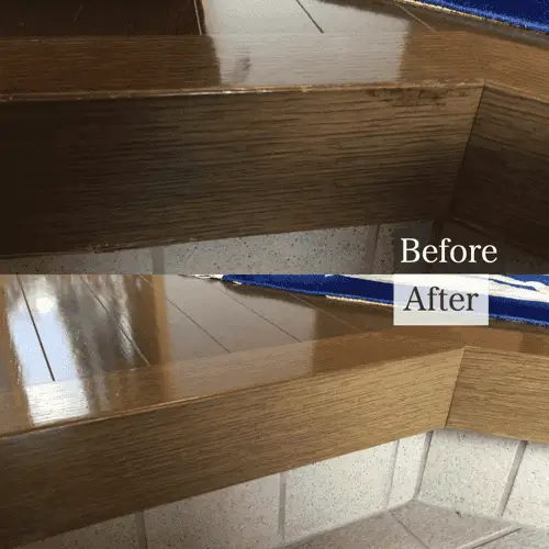 玄関の上がり框の突板の傷や剥がれの補修