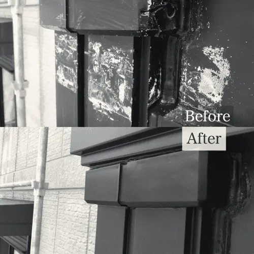 玄関の軒下の柱の樹脂の割れの補修