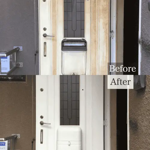 白い玄関ドアの内側の汚れ取りと塗装