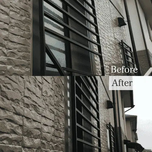 黒いサッシの面格子の曲の補修