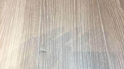 フローリングの表面シート剥がれ（補修前）