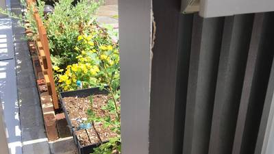 補修前の大きく欠けた門柱の角