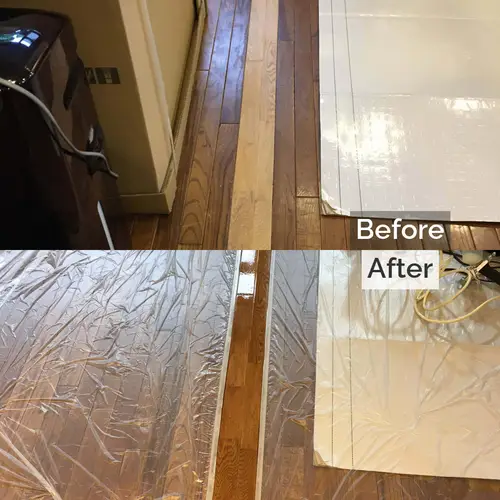 一部張り替えた無垢フローリングの色合わせ塗装