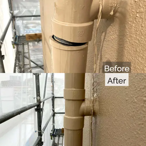 外壁の雨樋（塩ビ管）の割れ補修