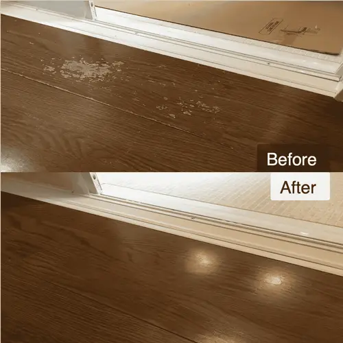 洗面所のフローリング表面剥がれ補修