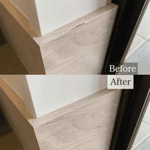 玄関ドア枠下部の框の傷補修