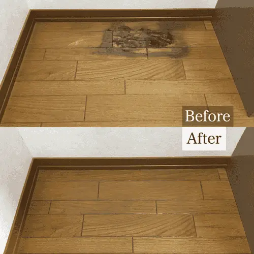 冷蔵庫の下のフローリングにできた染みの補修