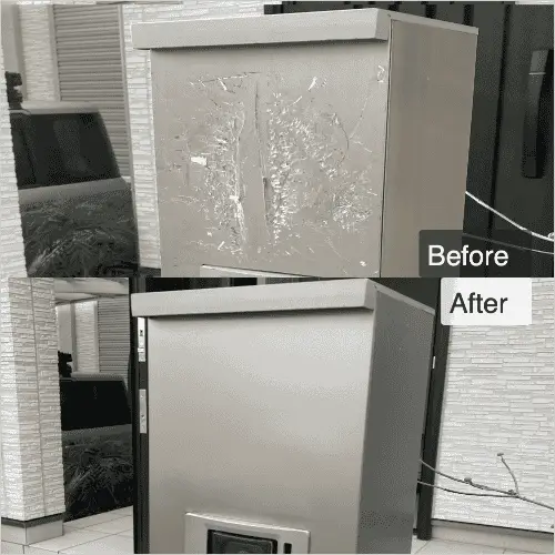 機能門柱の広範囲な塗装剥がれ補修